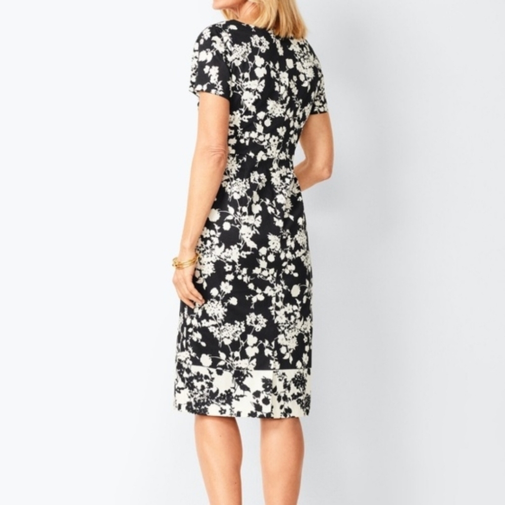 Talbots Black & Cream Floral Dress with Contrast Hem size 2 - Picture 2 of 8